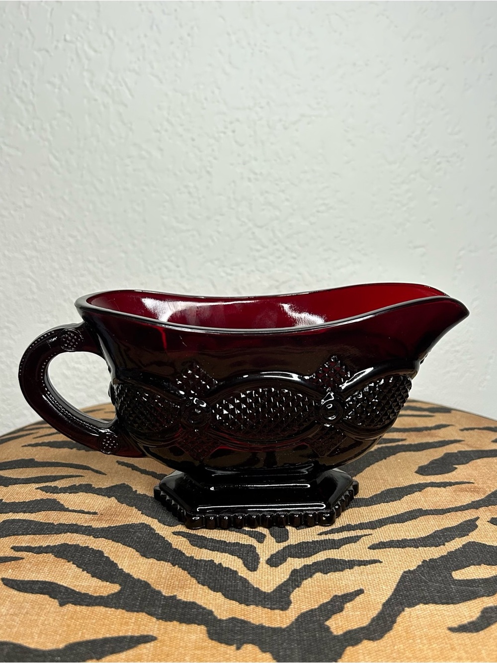 Vintage Avon 1876 Cape Cod Collection Ruby Red Glass Gravy Bowl